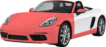 Convertible Porsche sports car with a partial red and white wrap, highlighting areas typically covered during a paint protection or vinyl wrap application.
